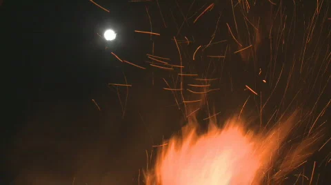 Slow shutter moon, flames and embers Stock Footage 853718