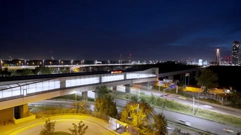 Slow Shutter, Night View in Vienna near Donau River, Austria Stock Footage 254433517