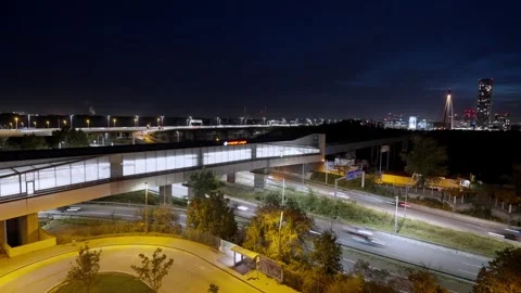 Slow Shutter, Night View in Vienna near Donau River, Austria Stock Footage 254442386