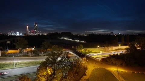 Slow Shutter, Night View in Vienna near Donau River, Austria Stock Footage 254442524