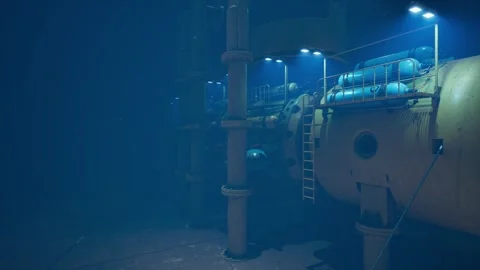 Slow Side Tracking Along Deep Sea Research Station and Subsea Infrastructure Stock Footage 341848103