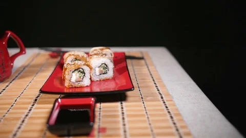 Slow Slide Motion Of Sushi For Two Stock-Footage 70736157