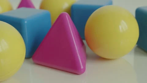 Slow sliding by colorful set of basic shapes 4K video Stock Footage 173586120