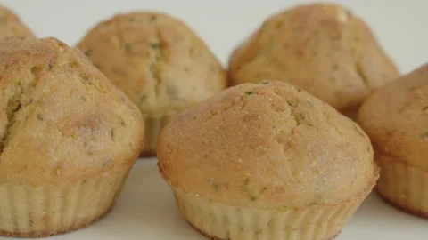 Slow sliding on cornbread muffins 4K footage Stock Footage 180378598