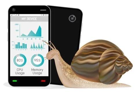 Slow smartphone with snail Illustrazione stock