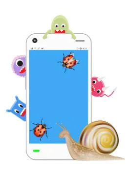 Slow smartphone with virus and bug Stock Illustration
