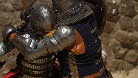 Slow smooth movement of two warriors Stock Footage 100178817