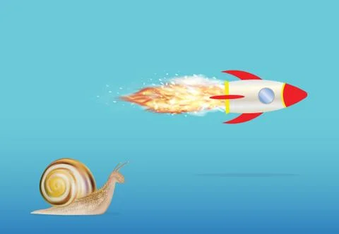 Slow snail and speed rocket 스톡 일러스트