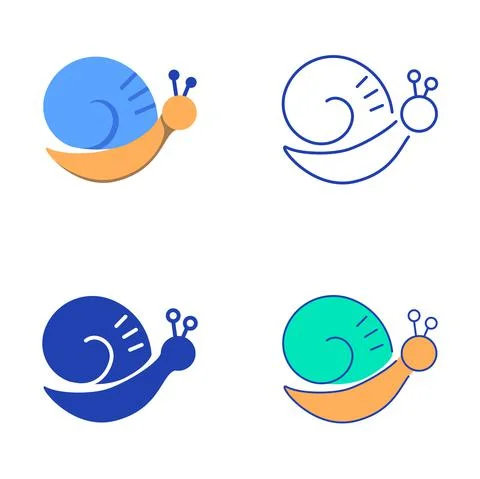 Slow snail icon set in flat and line style Stock Illustration