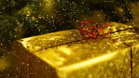 Slow snow fall over xmas or christmas gift holiday background animation Video stock 122138286