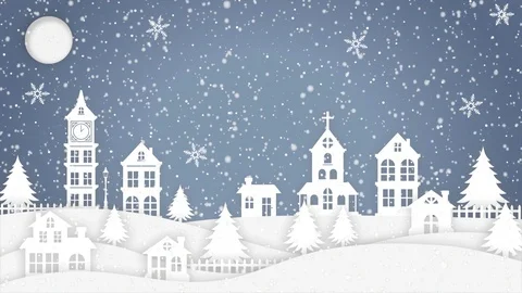 Slow snowfall over winter landscape with church Stock Footage 122356622