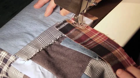 Slow Stiching a Patchwork Square Stock Footage 148591458