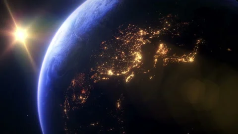 Slow Sunset Over Asia. The Earth Seen From Space. Stock Footage 140934053
