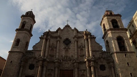 Slow Tilt Down Of Famous Catholic Cathedral In Old Havana Cuba 스톡 동영상 125784503