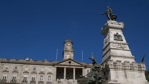 Slow tilt down the monument Dom Henrique in Porto Stock Footage 121097632