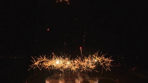 Slow tilt down then static with fireworks center Stock Footage 90256425