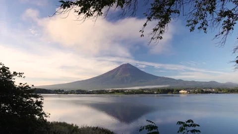 Slow Tilt Down View of Mount Fuji Mirrored In Lake Reflection 動画素材 328130075