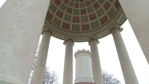 Slow tilt into the Monopteros temple during a cold winter day Stock Footage 148482986