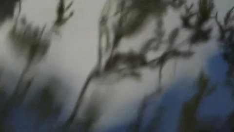 Slow tilt up reflection of clear water, riverbank, trees, hills, and blue sky Vídeo Stock 143684524