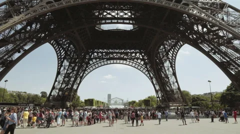 Slow tilt shot of the Eifel Tower in Paris, France Stock Footage 63992396