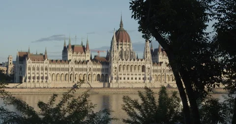 Slow tilting on Budapest parliament by fall 4K footage Stock Footage 262013997