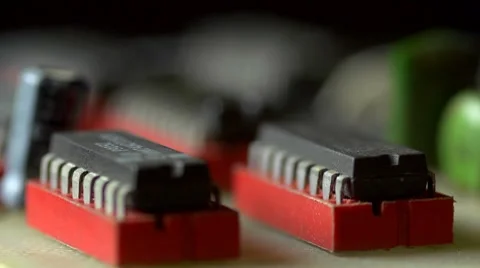 Slow track through electronic components, shallow DOF Stock Footage