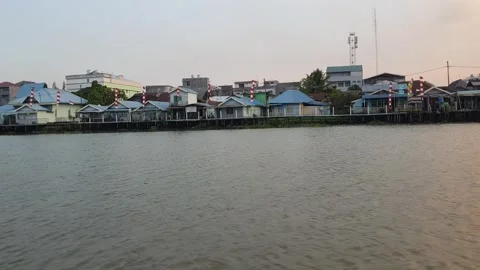 Slow tracking shot exploring by boat on a river 9 Stock Footage 249154015