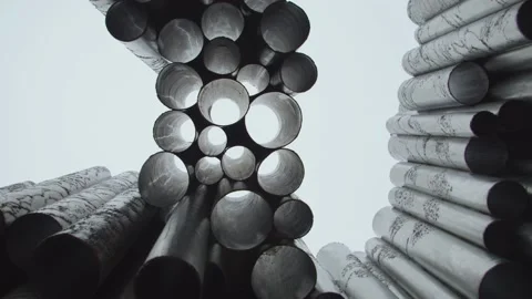 Slow tracking shot looking up through The Sibelius Monument Stock Footage 146272017