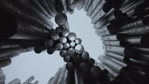 Slow tracking shot looking up through The Sibelius Monument Stock Footage 146291986