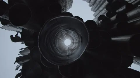 Slow tracking shot looking up through The Sibelius Monument Stock Footage 146292052