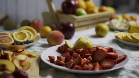 Slow, tracking shot moving across fresh, delicious fruit Stock Footage 341188819