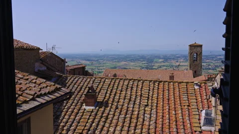 Slow tracking shot out of a window in Italy Stock Footage 246151589