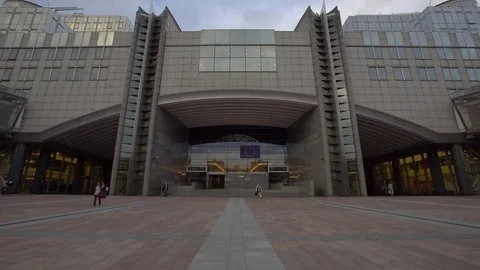Slow tracking shot outside the EU Government Building in Brussels Stock Footage 71132764