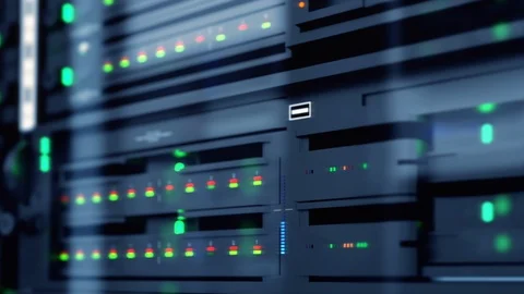 Slow tracking shot of server units in cloud service data center showing flick Stock Footage 126853904