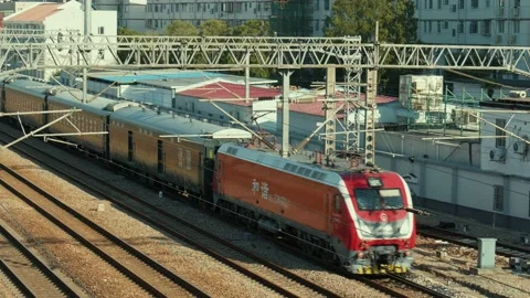 Slow train running Stock Footage 211796031