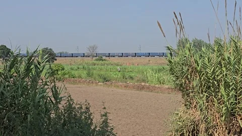 Slow Train Through Beautiful Indian Landscape Stock Footage 313571318
