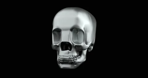 The slow transformation of a metal cube into a human skull on a black backgr Stock Footage 205546291