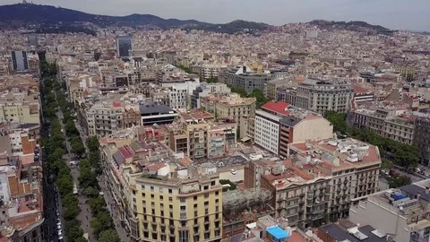 Slow Turn Fly Over of Barcelona Eixample Stock Footage