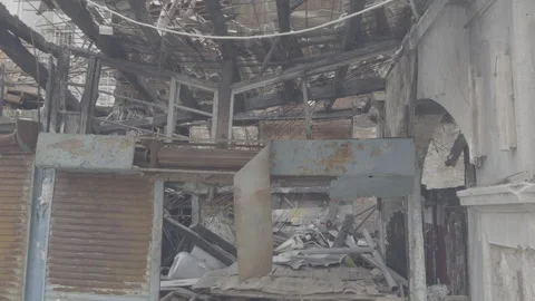 Slow Upward Tilt Shot of Fire Damaged House Ruins in Taipei 4K Stock Footage 341739296