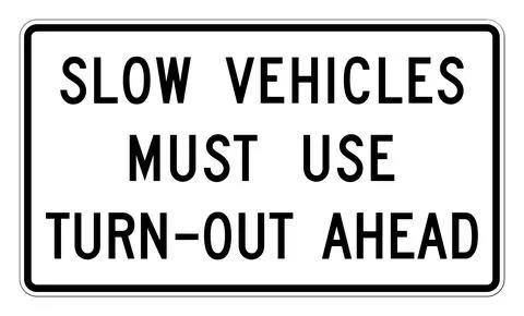 Slow vehicles with passengers use turnout ahead sign, R4-13, US road sign Stock Illustration