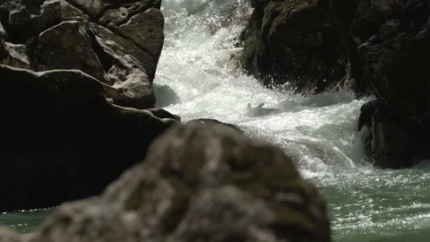 Slow vertical panorama up to the river. Wind river in the forest. water flows Stock Footage 134516840