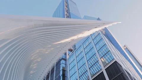 Slow vertical panoramic on the Oculus building Stock Footage 131970680