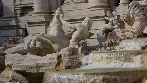 Slow vertical view of the runaway horses on Trevi Fountain - 60 fps Stock Footage 163744553