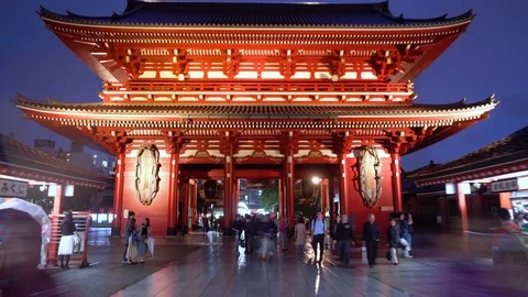Slow Walking Hyperlapse - Asakusa Senso Ji Temple at Night Stock Footage 98228061