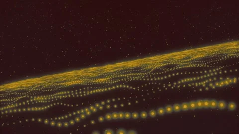 Slow waves in yellow 3D particle net with reduced depth of field Stock Footage 285135828
