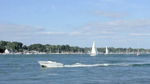 Slow White Boat Stock Footage 28393887