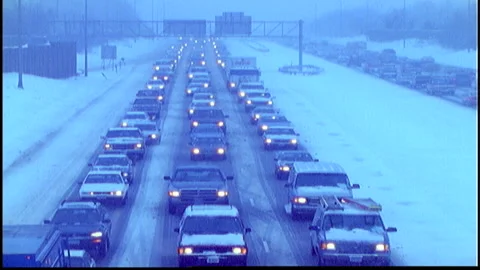 Slow Winter Freeway Traffice -congested Stock Footage 145377468
