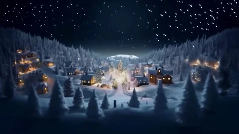 Slow zoom effect on a small town covered with snow, Christmas trees covered.. Vídeos de archivo 255893995