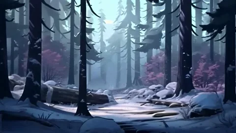 Slow zoom effect on snowy dark forest, fallen trees. A short video of beaut.. Stock Footage 255897811