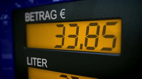 Slow zoom in on German gas pump display Stock Footage 46003427
